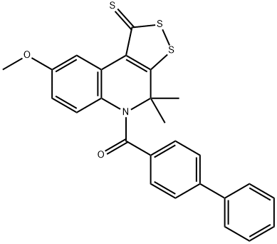 5-([1,1'-biphenyl]-4-ylcarbonyl)-8-methoxy-4,4-dimethyl-4,5-dihydro-1H-[1,2]dithiolo[3,4-c]quinoline-1-thione 结构式