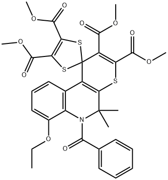 tetramethyl 6'-benzoyl-7'-ethoxy-5',5'-dimethyl-5',6'-dihydrospiro[1,3-dithiole-2,1'-(1'H)-thiopyrano[2,3-c]quinoline]-2',3',4,5-tetracarboxylate 结构式