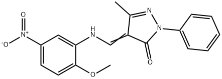 4-({5-nitro-2-methoxyanilino}methylene)-5-methyl-2-phenyl-2,4-dihydro-3H-pyrazol-3-one 结构式