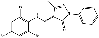 5-methyl-2-phenyl-4-[(2,4,6-tribromoanilino)methylene]-2,4-dihydro-3H-pyrazol-3-one 结构式