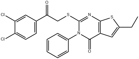 2-{[2-(3,4-dichlorophenyl)-2-oxoethyl]sulfanyl}-6-ethyl-3-phenylthieno[2,3-d]pyrimidin-4(3H)-one 结构式