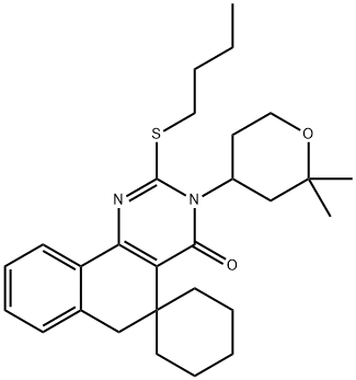 2-(butylsulfanyl)-3-(2,2-dimethyltetrahydro-2H-pyran-4-yl)-5,6-dihydrospiro(benzo[h]quinazoline-5,1'-cyclohexane)-4(3H)-one 结构式