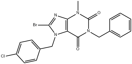 1-benzyl-8-bromo-7-(4-chlorobenzyl)-3-methyl-3,7-dihydro-1H-purine-2,6-dione 结构式