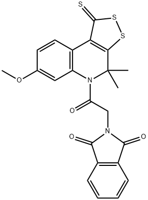 2-[2-(7-methoxy-4,4-dimethyl-1-thioxo-1,4-dihydro-5H-[1,2]dithiolo[3,4-c]quinolin-5-yl)-2-oxoethyl]-1H-isoindole-1,3(2H)-dione 结构式