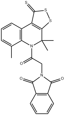 2-[2-oxo-2-(4,4,6-trimethyl-1-thioxo-1,4-dihydro-5H-[1,2]dithiolo[3,4-c]quinolin-5-yl)ethyl]-1H-isoindole-1,3(2H)-dione 结构式