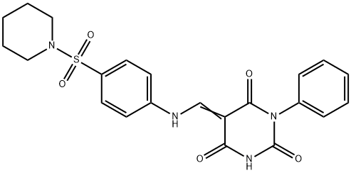 1-phenyl-5-{[4-(1-piperidinylsulfonyl)anilino]methylene}-2,4,6(1H,3H,5H)-pyrimidinetrione 结构式