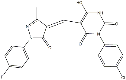 3-(4-chlorophenyl)-5-{[1-(4-fluorophenyl)-3-methyl-5-oxo-1,5-dihydro-4H-pyrazol-4-ylidene]methyl}-6-hydroxy-2,4(1H,3H)-pyrimidinedione 结构式