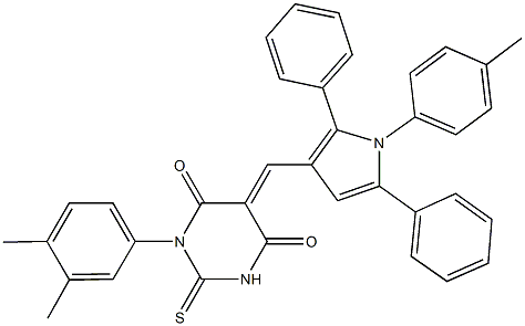 1-(3,4-dimethylphenyl)-5-{[1-(4-methylphenyl)-2,5-diphenyl-1H-pyrrol-3-yl]methylene}-2-thioxodihydro-4,6(1H,5H)-pyrimidinedione 结构式
