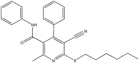 5-cyano-6-(hexylsulfanyl)-2-methyl-N,4-diphenylnicotinamide 结构式