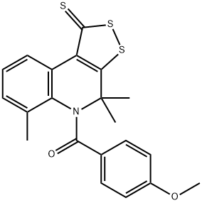 5-(4-methoxybenzoyl)-4,4,6-trimethyl-4,5-dihydro-1H-[1,2]dithiolo[3,4-c]quinoline-1-thione 结构式