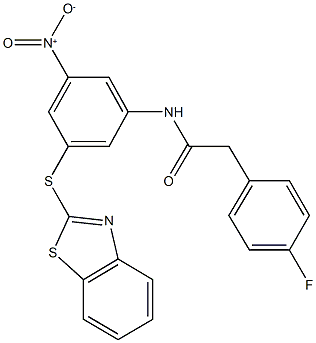 N-{3-(1,3-benzothiazol-2-ylsulfanyl)-5-nitrophenyl}-2-(4-fluorophenyl)acetamide 结构式