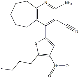 2-amino-4-{5-butyl-4-nitrothien-2-yl}-6,7,8,9-tetrahydro-5H-cyclohepta[b]pyridine-3-carbonitrile 结构式