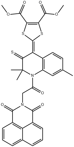 dimethyl 2-(1-[(1,3-dioxo-1H-benzo[de]isoquinolin-2(3H)-yl)acetyl]-2,2,7-trimethyl-3-thioxo-2,3-dihydro-4(1H)-quinolinylidene)-1,3-dithiole-4,5-dicarboxylate 结构式