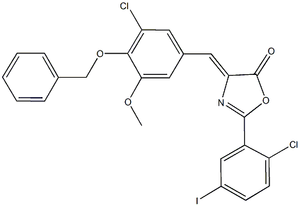 4-[4-(benzyloxy)-3-chloro-5-methoxybenzylidene]-2-(2-chloro-5-iodophenyl)-1,3-oxazol-5(4H)-one 结构式