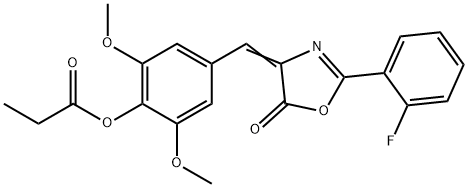 4-[(2-(2-fluorophenyl)-5-oxo-1,3-oxazol-4(5H)-ylidene)methyl]-2,6-dimethoxyphenyl propionate 结构式