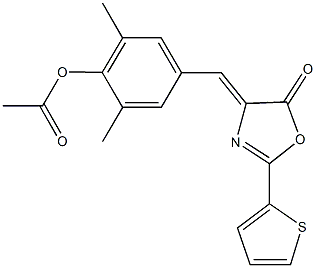 2,6-dimethyl-4-[(5-oxo-2-(2-thienyl)-1,3-oxazol-4(5H)-ylidene)methyl]phenyl acetate 结构式