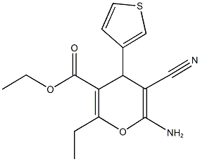 ethyl 6-amino-5-cyano-2-ethyl-4-(3-thienyl)-4H-pyran-3-carboxylate 结构式