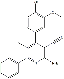 2-amino-5-ethyl-4-(4-hydroxy-3-methoxyphenyl)-6-phenylnicotinonitrile 结构式