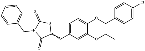 3-benzyl-5-{4-[(4-chlorobenzyl)oxy]-3-ethoxybenzylidene}-2-thioxo-1,3-thiazolidin-4-one 结构式