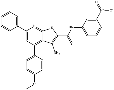 3-amino-N-{3-nitrophenyl}-4-(4-methoxyphenyl)-6-phenylthieno[2,3-b]pyridine-2-carboxamide 结构式
