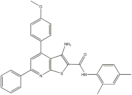 3-amino-N-(2,4-dimethylphenyl)-4-(4-methoxyphenyl)-6-phenylthieno[2,3-b]pyridine-2-carboxamide 结构式