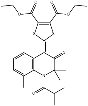 diethyl 2-(1-isobutyryl-2,2,8-trimethyl-3-thioxo-2,3-dihydro-4(1H)-quinolinylidene)-1,3-dithiole-4,5-dicarboxylate 结构式