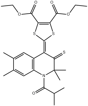 diethyl 2-(1-isobutyryl-2,2,6,7-tetramethyl-3-thioxo-2,3-dihydro-4(1H)-quinolinylidene)-1,3-dithiole-4,5-dicarboxylate 结构式