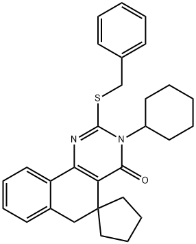 3-cyclohexyl-2-(benzylsulfanyl)-5,6-dihydrospiro(benzo[h]quinazoline-5,1'-cyclopentane)-4(3H)-one 结构式