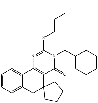 2-(butylsulfanyl)-3-(cyclohexylmethyl)-5,6-dihydrospiro(benzo[h]quinazoline-5,1'-cyclopentane)-4(3H)-one 结构式