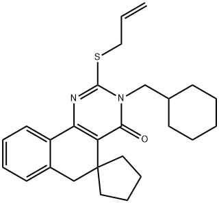 2-(allylsulfanyl)-3-(cyclohexylmethyl)-5,6-dihydrospiro(benzo[h]quinazoline-5,1'-cyclopentane)-4(3H)-one 结构式