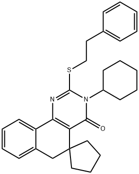 3-cyclohexyl-2-[(2-phenylethyl)sulfanyl]-5,6-dihydro-4(3H)-oxospiro(benzo[h]quinazoline-5,1'-cyclopentane) 结构式