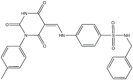 N-benzyl-4-{[(1-(4-methylphenyl)-2,4,6-trioxotetrahydro-5(2H)-pyrimidinylidene)methyl]amino}benzenesulfonamide 结构式