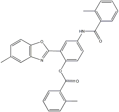2-(5-methyl-1,3-benzoxazol-2-yl)-4-[(2-methylbenzoyl)amino]phenyl 2-methylbenzoate 结构式