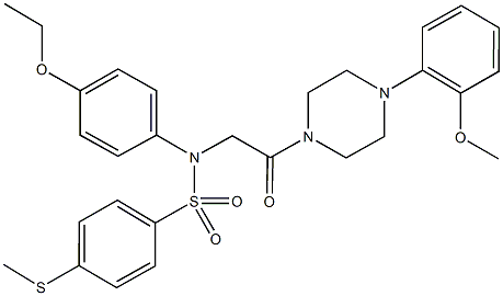 N-[4-(ethyloxy)phenyl]-N-(2-{4-[2-(methyloxy)phenyl]piperazin-1-yl}-2-oxoethyl)-4-(methylsulfanyl)benzenesulfonamide 结构式