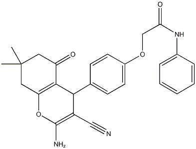 2-[4-(2-amino-3-cyano-7,7-dimethyl-5-oxo-5,6,7,8-tetrahydro-4H-chromen-4-yl)phenoxy]-N-phenylacetamide 结构式