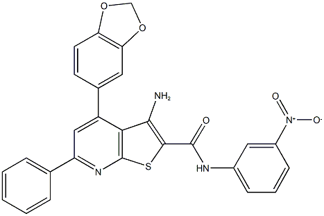 3-amino-4-(1,3-benzodioxol-5-yl)-N-{3-nitrophenyl}-6-phenylthieno[2,3-b]pyridine-2-carboxamide 结构式