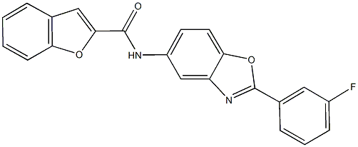 N-[2-(3-fluorophenyl)-1,3-benzoxazol-5-yl]-1-benzofuran-2-carboxamide 结构式