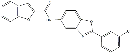 N-[2-(3-chlorophenyl)-1,3-benzoxazol-5-yl]-1-benzofuran-2-carboxamide 结构式