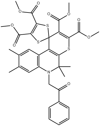 tetramethyl 5',5',8',9'-tetramethyl-6'-(2-oxo-2-phenylethyl)-5',6'-dihydrospiro[1,3-dithiole-2,1'-(1'H)-thiopyrano[2,3-c]quinoline]-2',3',4,5-tetracarboxylate 结构式