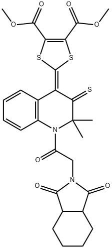 dimethyl 2-(1-[(1,3-dioxooctahydro-2H-isoindol-2-yl)acetyl]-2,2-dimethyl-3-thioxo-2,3-dihydro-4(1H)-quinolinylidene)-1,3-dithiole-4,5-dicarboxylate 结构式