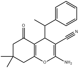 2-amino-7,7-dimethyl-5-oxo-4-(1-phenylethyl)-5,6,7,8-tetrahydro-4H-chromene-3-carbonitrile 结构式
