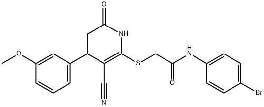 N-(4-bromophenyl)-2-{[3-cyano-4-(3-methoxyphenyl)-6-oxo-1,4,5,6-tetrahydro-2-pyridinyl]sulfanyl}acetamide 结构式