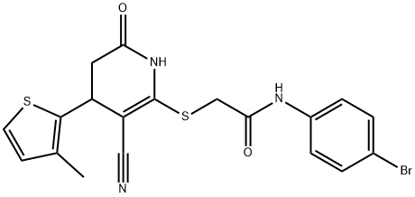 N-(4-bromophenyl)-2-{[3-cyano-4-(3-methyl-2-thienyl)-6-oxo-1,4,5,6-tetrahydro-2-pyridinyl]sulfanyl}acetamide 结构式