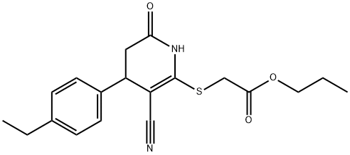 propyl {[3-cyano-4-(4-ethylphenyl)-6-oxo-1,4,5,6-tetrahydro-2-pyridinyl]sulfanyl}acetate 结构式