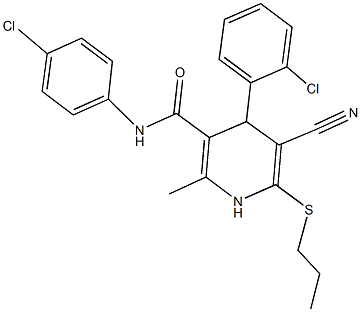 4-(2-chlorophenyl)-N-(4-chlorophenyl)-5-cyano-2-methyl-6-(propylsulfanyl)-1,4-dihydro-3-pyridinecarboxamide 结构式