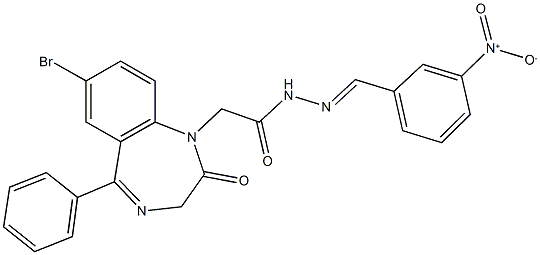 2-(7-bromo-2-oxo-5-phenyl-2,3-dihydro-1H-1,4-benzodiazepin-1-yl)-N'-{3-nitrobenzylidene}acetohydrazide 结构式