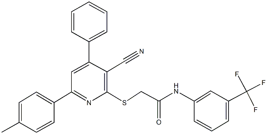 2-{[3-cyano-6-(4-methylphenyl)-4-phenyl-2-pyridinyl]sulfanyl}-N-[3-(trifluoromethyl)phenyl]acetamide 结构式