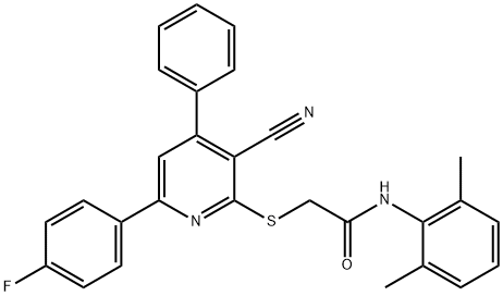 2-{[3-cyano-6-(4-fluorophenyl)-4-phenyl-2-pyridinyl]sulfanyl}-N-(2,6-dimethylphenyl)acetamide 结构式