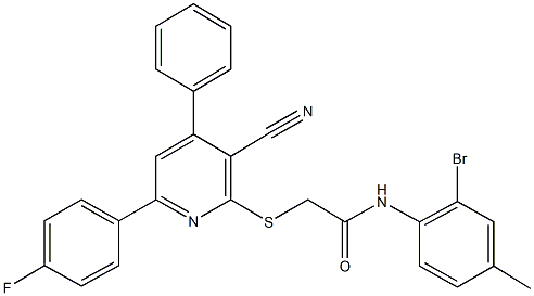 N-(2-bromo-4-methylphenyl)-2-{[3-cyano-6-(4-fluorophenyl)-4-phenyl-2-pyridinyl]sulfanyl}acetamide 结构式