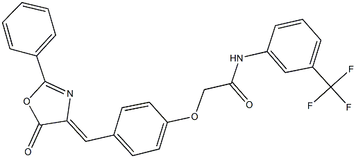 2-{4-[(5-oxo-2-phenyl-1,3-oxazol-4(5H)-ylidene)methyl]phenoxy}-N-[3-(trifluoromethyl)phenyl]acetamide 结构式